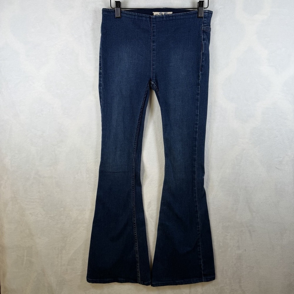 We the Free People Just Float On Flare Blue Stretch Jeans Bell Bottom Size 25